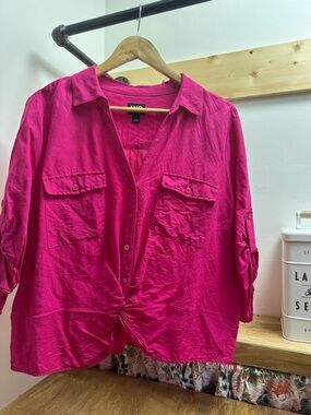 INC International Concepts Fuchsia Button-Front Utility Shirt size XL